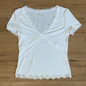 Coquette Cottage Core Lace Trim White Top